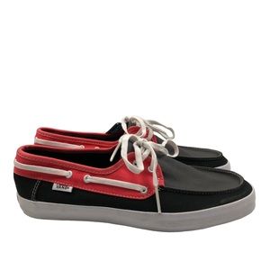NWOB VANS Chauffeur Men’s Lace Up Canvas Black/Grey/Red Boat Shoes 7.5